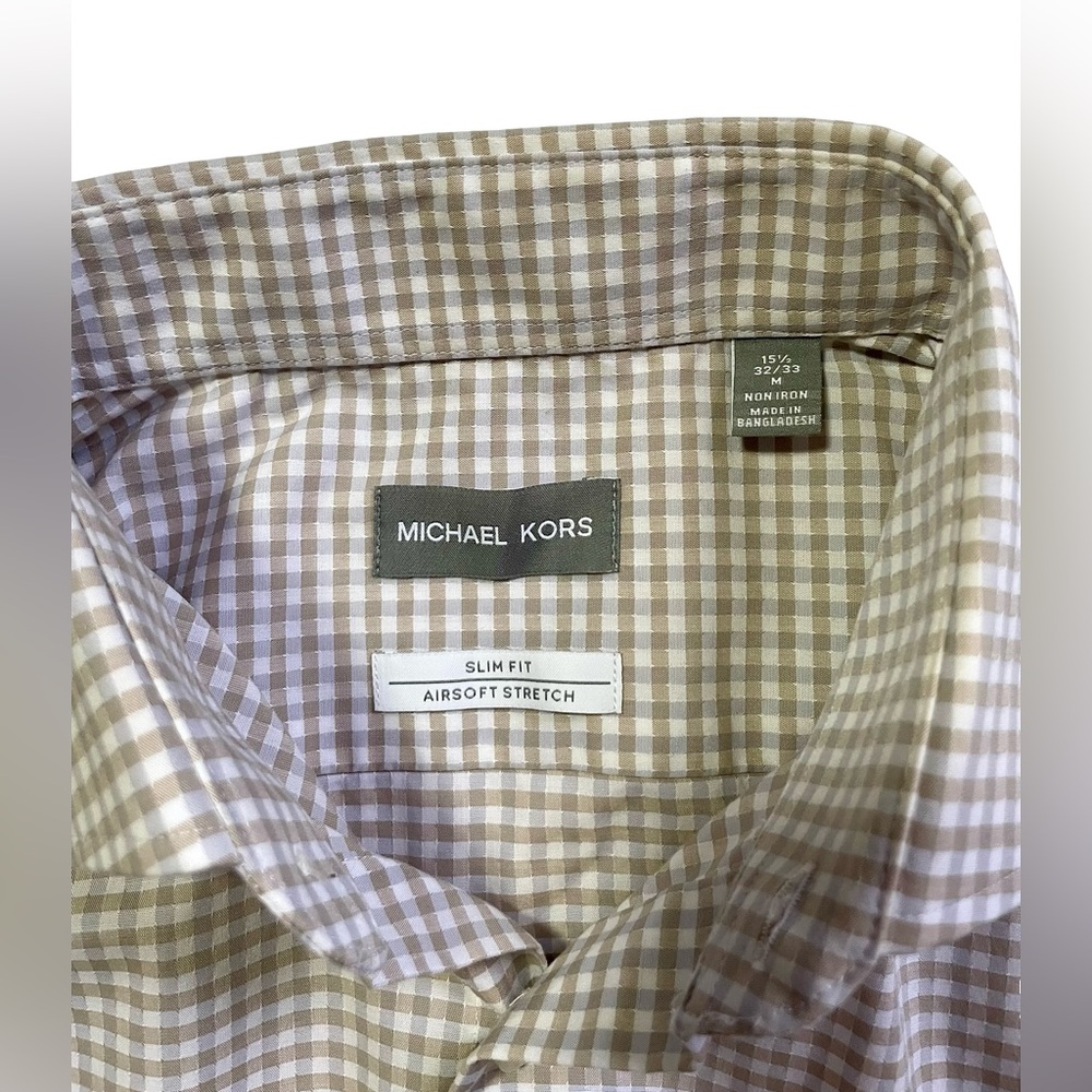 Michael Kors Men's Slim Fit Airsoft Stretch Gingham Dress Shirt Medium - Picture 3 of 4
